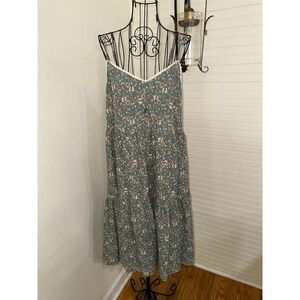 June & Hudson L tiered Womens Floral Shift Dress Green midi milkmaid cottagecore